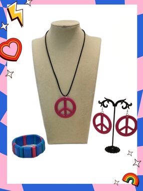 Peace Sign Pink Acrylic Necklace Set